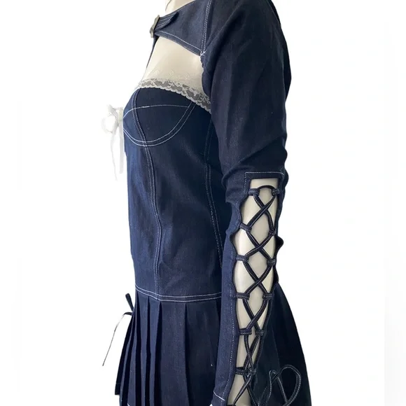 Stuck on Stupid | NWT’s cyber Y2K “Mary Jane Denim Set” pleated lace mini dress - Picture 4 of 7